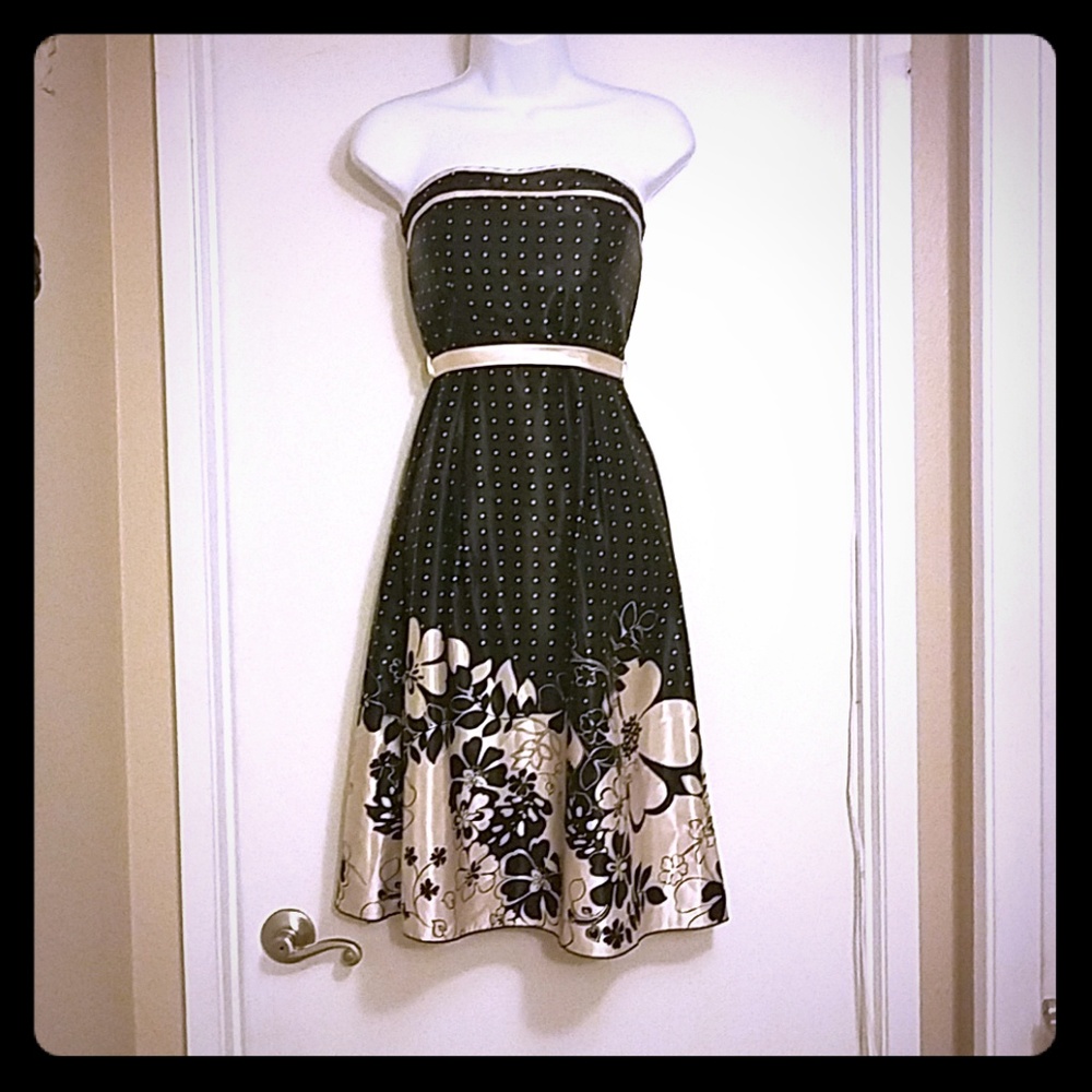 Forever 21 black and cream silk strapless dress